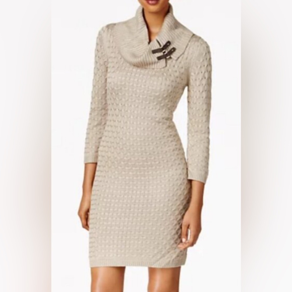 Calvin Klein Taupe Cowl Neck Sweater Dress
